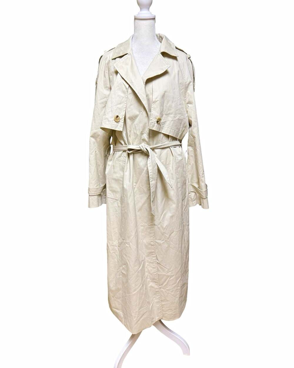 Forever 21 Icon Anorak Coat Beige Long Belted Button Front Women’s Size L